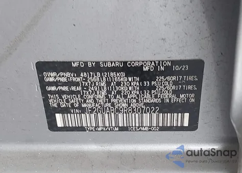 2024 Subaru Crosstrek из США, поврежденный, VIN JF2GUABC9R8307022